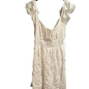 Elegant White Ruffle Sleeve Dress Blu Pepper Size L